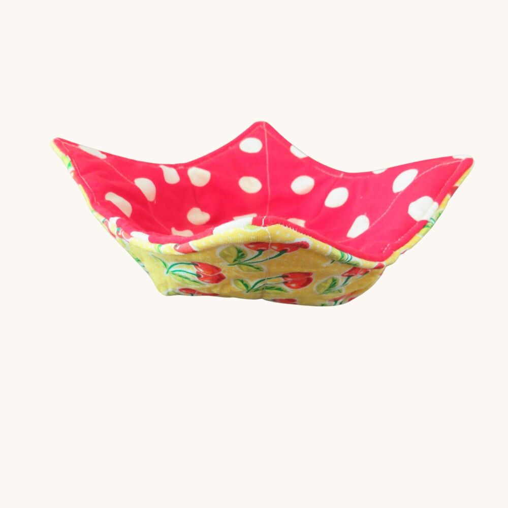 Reversible Microwave Bowl Cozy, Cherries and Red and White Polka Dots
